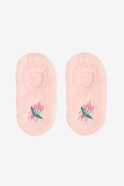 Penti Papuci de casă pentru fete, roz deschis, cu model floral brodat, cu tal...