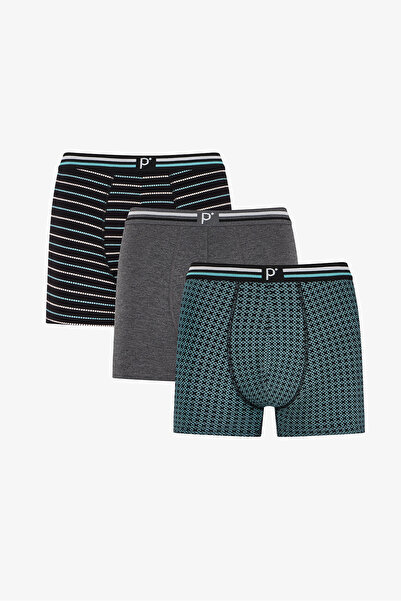 Penti Erkek Yeşil Line Geometrik Desenli 3'lü Boxer