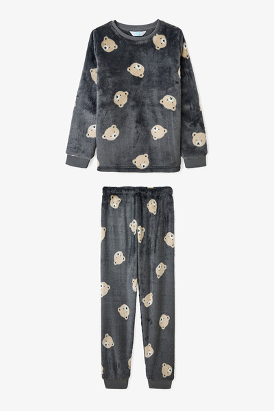Penti Broken Gray Boy Bear Patterned Long Sleeve Thermal Effect Pajama Set