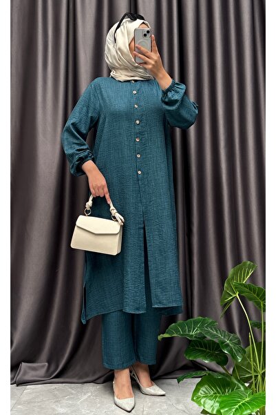 NİSUM MODA Linen Look Half Button Suit