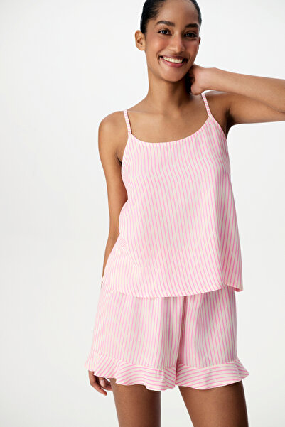 Penti Pembe Pink Stripes Şortlu Pijama Takımı