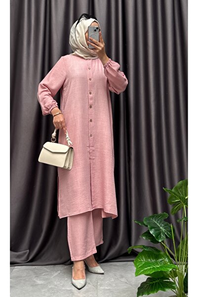 NİSUM MODA Σετ με μισό κουμπί με λινό look