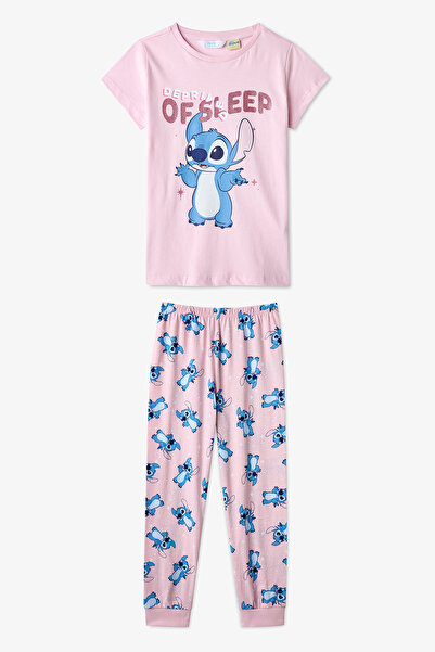 Penti Kız Çocuk Pembe Stitch Fam Kısa Kollu Pijama Takımı