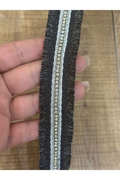 Gönülden Tasarım 100X3 cm Zircon Stone Tasseled Ribbon Sewing Accessory Black