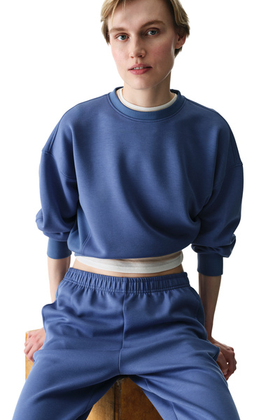Penti Mavi İpeksi Dokunuş Silky Touch Kontrast Detaylı Bisiklet Yaka Sweatshirt