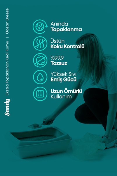Sandy Okyanus Esintisi Kokulu Topaklanan Kedi Kumu 10kg