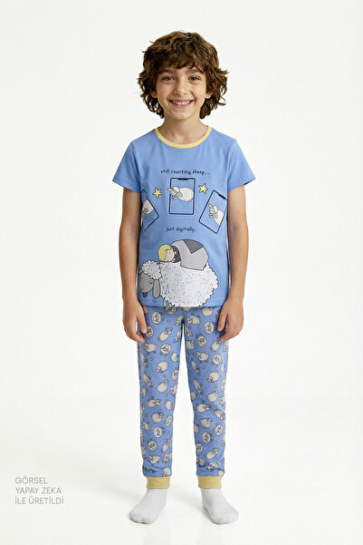 Penti Boy's Blue Sheepy Short Sleeve 2-Piece Pajama Set