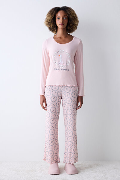 Penti Dream Rosy Gül Kurusu Pembe Tişört Pijama Üstü