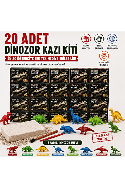 AZİZ OYUNCAK 20Ad Jurassic Fossil Gift Dinosaur Excavation Kit Educational Ar...