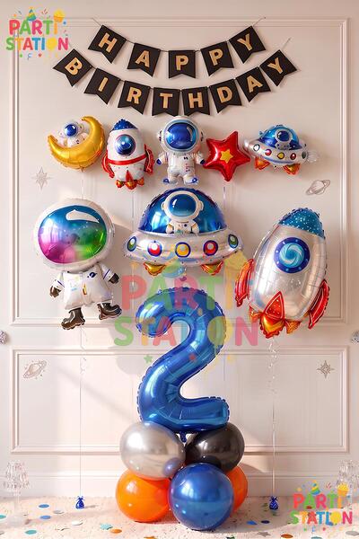 Parti Station Space Concept 2 Year Old Balloon Set Astronaut Rocket Birthday ...