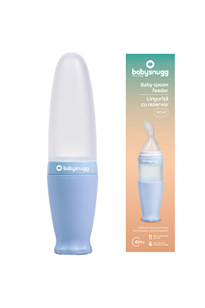 BabySnugg Lingură din silicon cu rezervor, fără BPA, portabilă, albastră