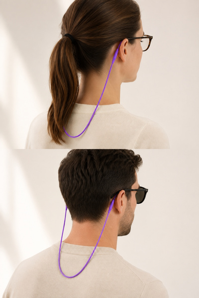 Pureloop Comfort Model New Generation Silicone Glasses Strap Anti-Slip & Flexible Holder Rubber for Prescription Sunglasses and Reading Glasses 55 cm Length Sports and Daily Use Unisex Glasses Strap Neck Strap - Purple