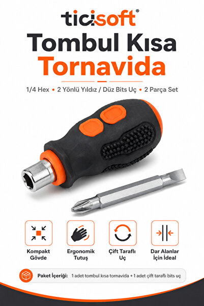 Ticisoft Tombul Kısa Tornavida 1/4 Hex Bits Tutucu Çift Yönlü Düz Yıldız Uç 2...