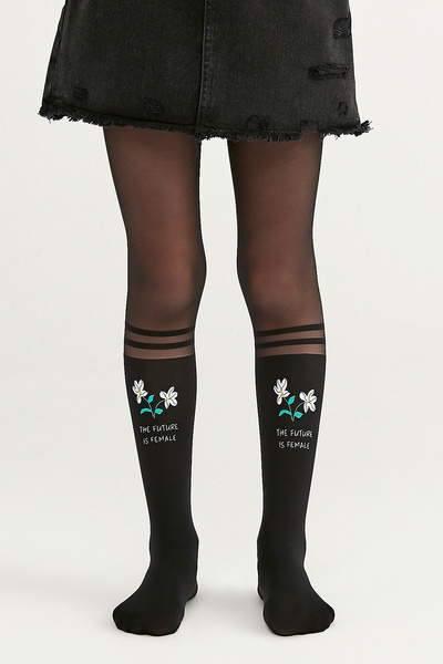 Penti Black Girls Patterned Pantyhose