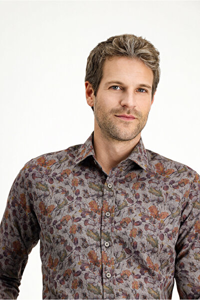 Kiğılı Long Sleeve Slim Fit Slim Fit Printed Cotton Easy-Iron Shirt