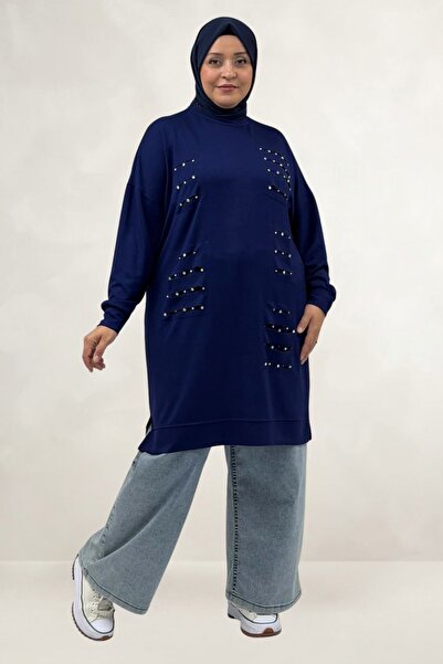 Eslina 48089 Plus Size Beyoğlu Stone Modal Tunic - Navy Blue