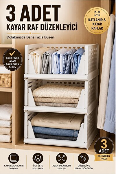 Kitchen Beauty 3 Adet Çok Amaçlı Kayar Raf Fonksiyonel Kıyafet Eşya Aksesuarı Düzenleyici Hareketli Raf Katlanır Organizer