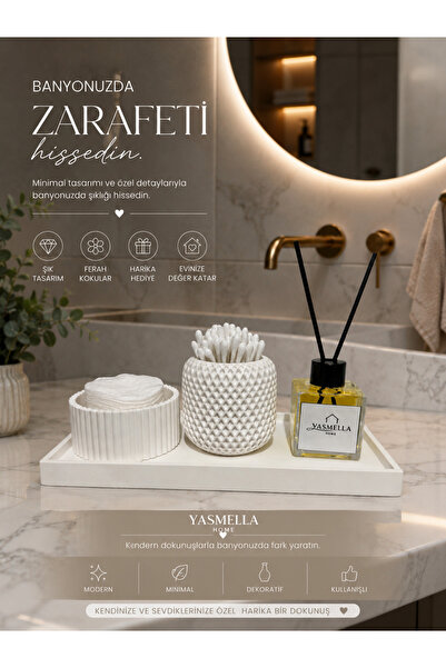 YASMELLA HOME Minimal White Bathroom Set + Cotton Swab Holder + Ear Swab Cont...