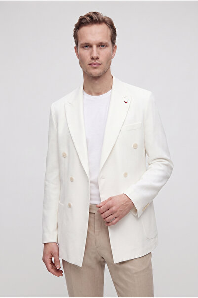 D'S Damat Ds Damat Slim Fit Ecru Dobby Fabric Jacket