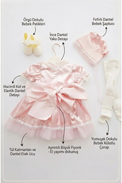 Pugi Baby Princess Dress Set of 4 Baby Girl Cotton Lined Babyshower-Birthday-...