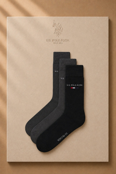 U.S. Polo Assn. 3-Piece Cotton Socks Set Black-Dark Gray Daily Comfortable Socks