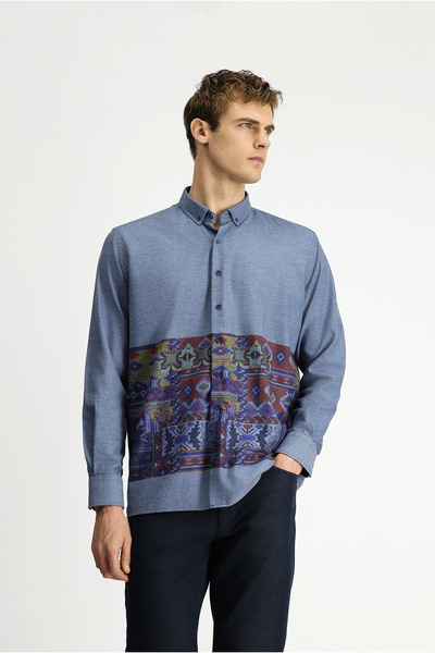Kiğılı Long Sleeve Regular Fit Sport Cotton Button-Down Collar Easy-Iron Prin...