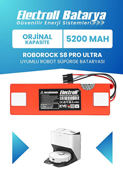 ELECTROLL Roborock S8 Pro Ultra Uyumlu Batarya (STANDART KAPASİTE) 5200mah Pi...