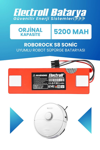 ELECTROLL Roborock S8 Sonic Batarya 5200mah Pil Robot Süpürge Bataryası