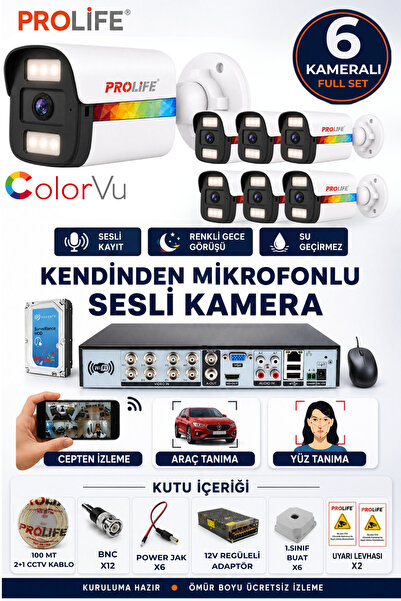 PROLİFE 6 LI Sesli Güvenlik Kamerası 5 Mp Gece Renkli Yüz Ve Araç Tanımalı Fu...