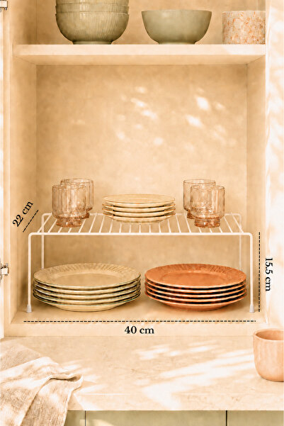 Edora Home Bej Dolap İçi Düzenleyici Tel Raf Fincan Tabak Kase Organizer Pasl...