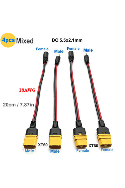 choice2 4 قطع - كابل محول شحن مختلط من XT60 أنثى/ذكر إلى موصل DC 5.5x2.1 ملم،...