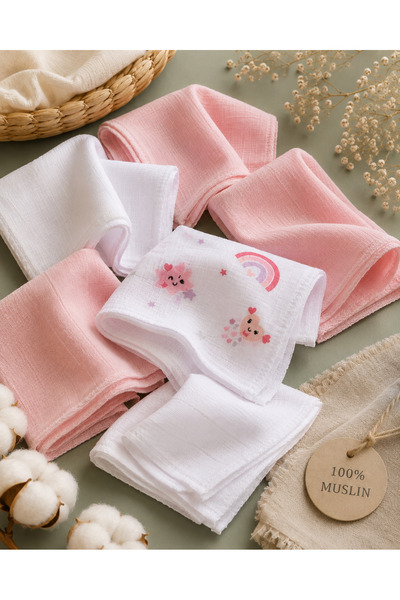Sevza Kids 100% Cotton 7-Pack Muslin Baby Mouth Wipes Dreamy Collection Yıldız