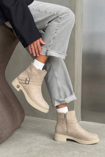 DefHeel'e Double Belt Detailed Zippered Nubuck Women's Boots R15D104