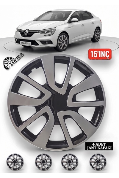 YONGA OTO AKSESUAR 15 İnç Jant Kapağı 4'lü Set Siyah Gümüş + 4 Amblem + 8 Cır...
