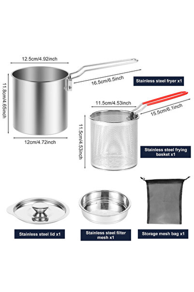 Choice 5pcs Stainless Steel Deep Fryer with Frying Basket Multifunctional Oil...