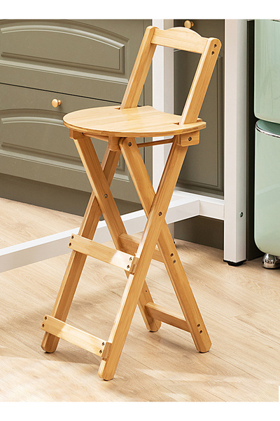 Baytvibes Nordic Foldable Wooden Bar Chair with Backrest and Footrest Thicken...