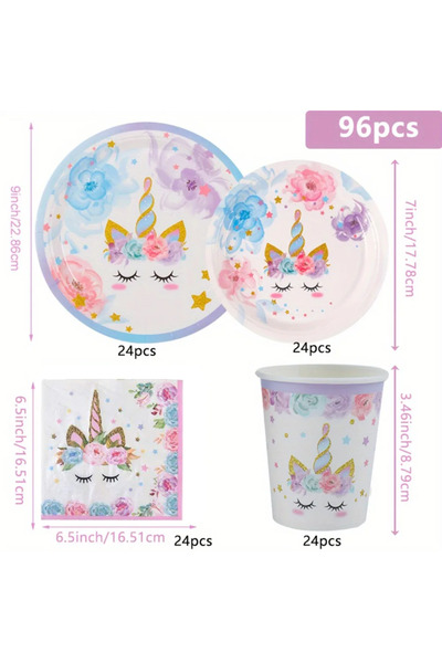 Choice MULTI 96 Pieces Unicorn Cutlery Set Disposable Paper Plates Paper Cups...