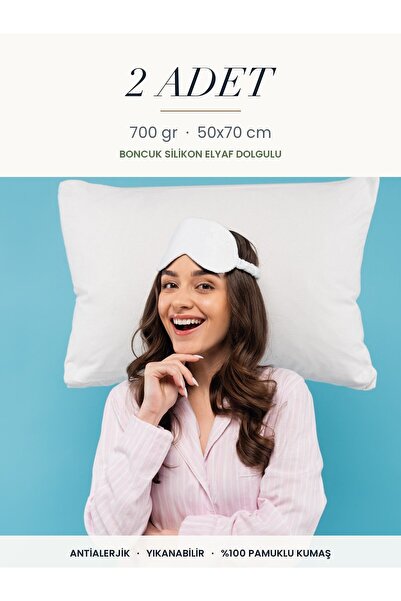 Binna Soft Eco 2 Adet 700 gr Boncuk Silikon Elyaf Dolgulu Yastık 50x70 cm Antialerjik Yıkanabilir Otel Yastığı Seti