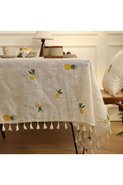 Choice3 135x135cm Beige Table Cloth Embroidery Floral Pattern Wrinkle Free He...