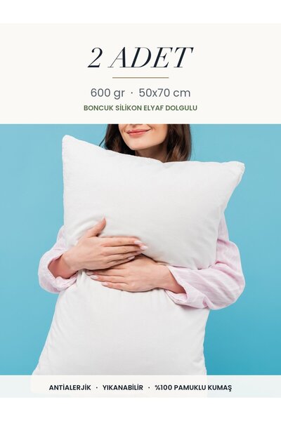 Binna Soft Eco 2 Adet 600 gr Boncuk Silikon Elyaf Dolgulu Yastık 50x70 cm Antialerjik Yıkanabilir Otel Yastığı Seti