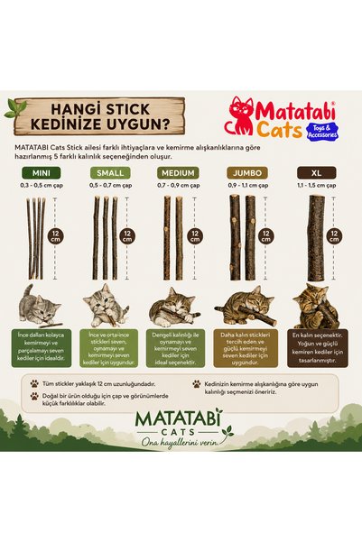 MATATABİ CATS Matatabi Stick Small 3 Pack Natural Chew Sticks, Cat Toy 12 Cm