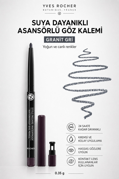 Yves Rocher Suya Dayanıklı Asansörlü Göz Kalemi 0.35 g 24 Saat Kalıcı Kremsi ...