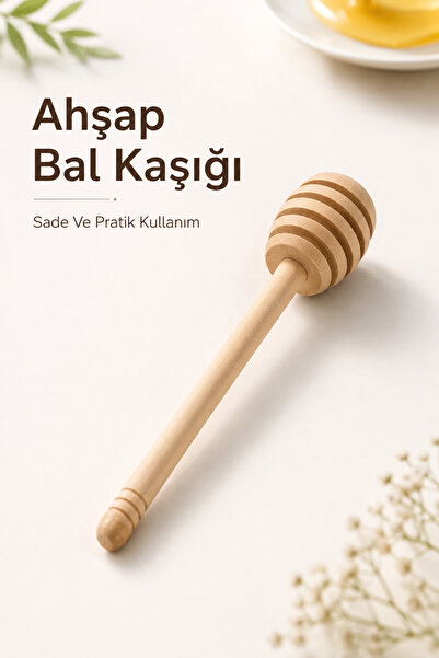 Generic Ahşap Bal Kaşığı Oluklu Başlıklı Uzun Saplı Kahvaltı Servis Aparatı
