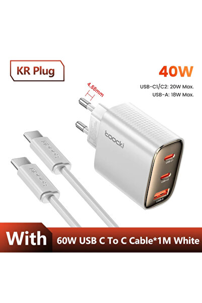 Choice10 toocki KR White with cable Toocki 40W GaN USB Charger Type C QC 4.0 ...