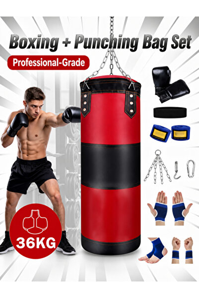 Excitat Sac de box, Excitat®, 120cm, set 10 piese, piele ecologica premium, U...