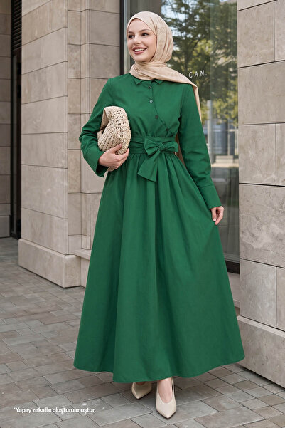 InStyle Asymmetrical Button Detailed Emerald Green Dress