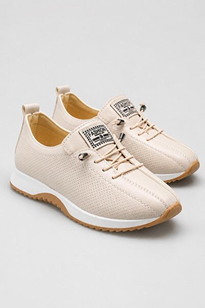 Solo Bag Daily Beige Women's Thick Soled Smart Lace-Up Sports Walking Shoes