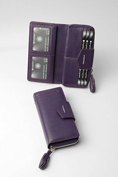 CENGİZ PAKEL Genuine Leather Women's Wallet-Portfolio 65133-Purple