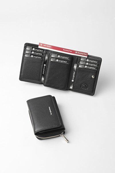 CENGİZ PAKEL Genuine Leather Women's Wallet-Portfolio 65275-Black