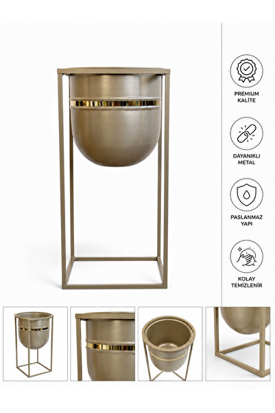 BitkiKapında Royal Bej Ayaklı Metal Saksı ( 21 cm çap - 50 cm ayaklarıyla tam...
